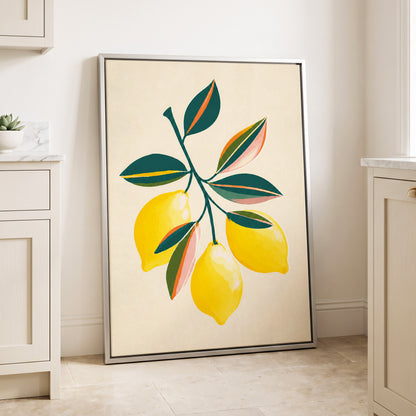 Citrus Colourplay, yellow, green, beige nature wall art displayed in a styled interior, gallery view 4