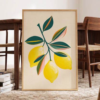 Citrus Colourplay, yellow, green, beige nature wall art displayed in a styled interior, gallery view 6