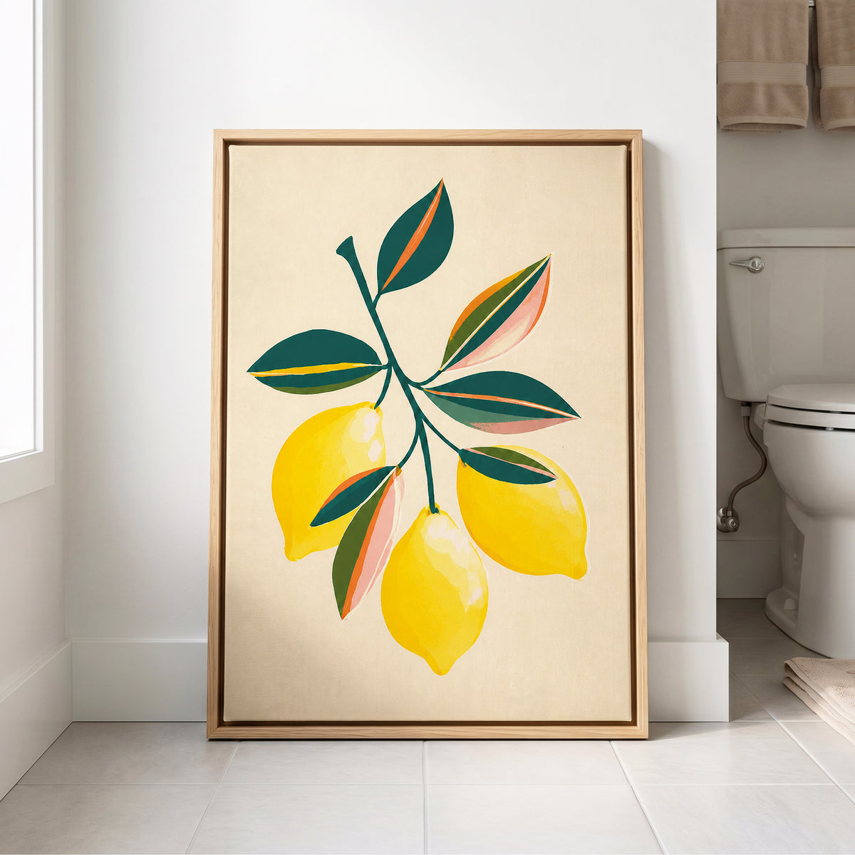 Citrus Colourplay, yellow, green, beige nature wall art displayed in a styled interior, gallery view 8