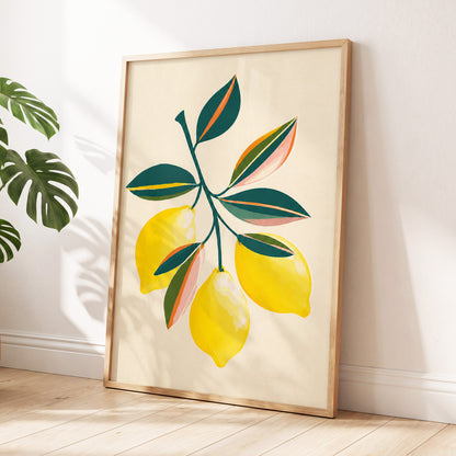 Citrus Colourplay, yellow, green, beige nature wall art displayed in a styled interior, gallery view 9
