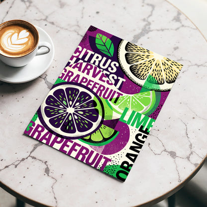 Citrus Harvest Collage, purple, green, beige nature wall art displayed in a styled interior, gallery view 4