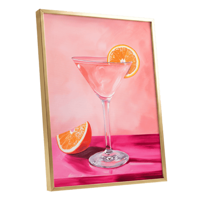 Citrus Hour, pink, orange, white minimalist wall art shown as a gold framed poster wall art print