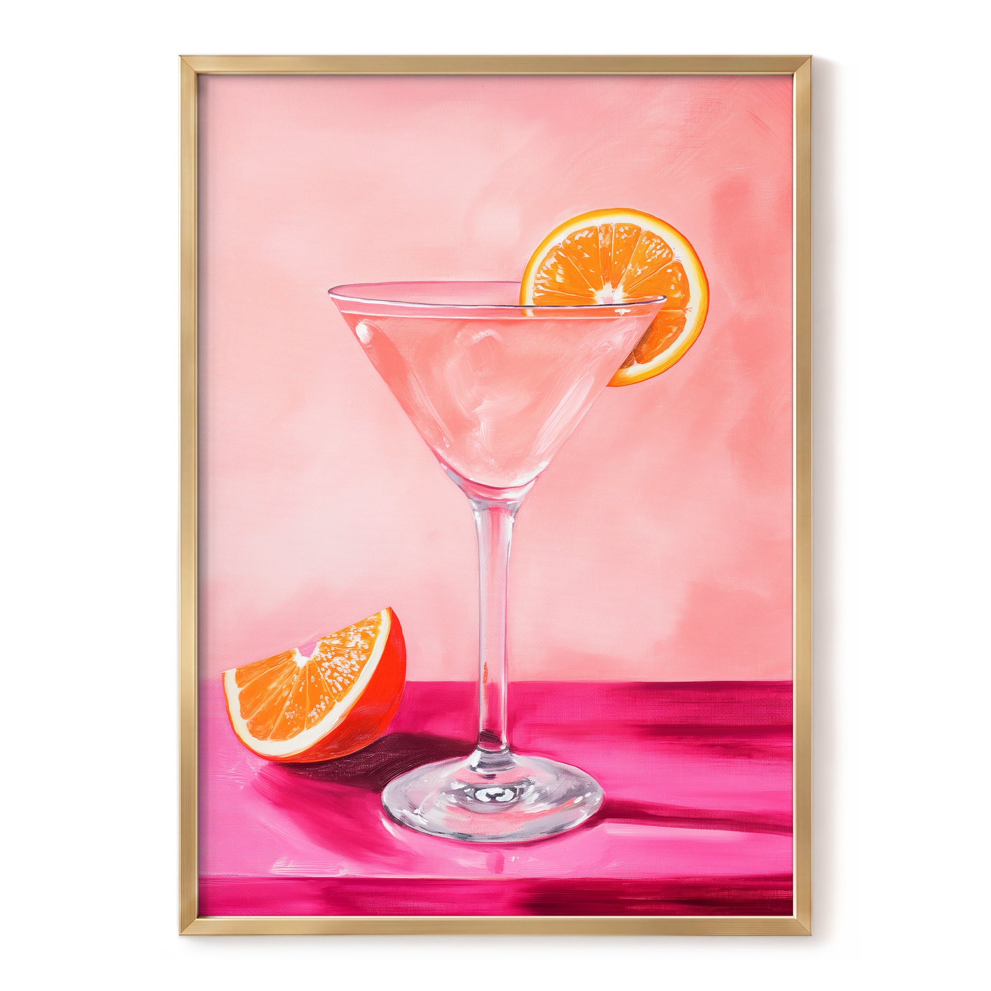 Citrus Hour, pink, orange, white minimalist wall art, front artwork view