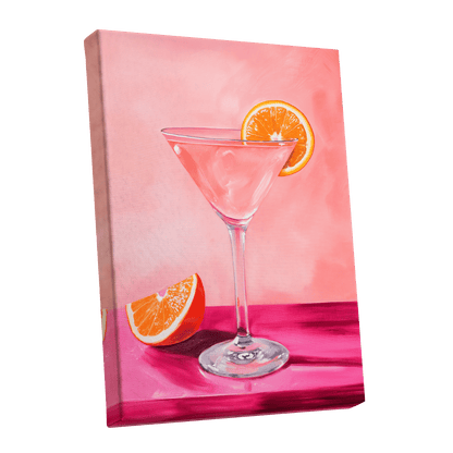 Citrus Hour, pink, orange, white minimalist wall art shown as a stretched canvas wall art
