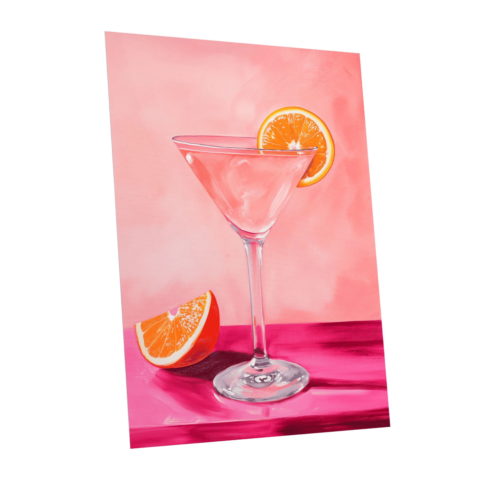 Citrus Hour, pink, orange, white minimalist wall art shown as a unframed poster wall art print