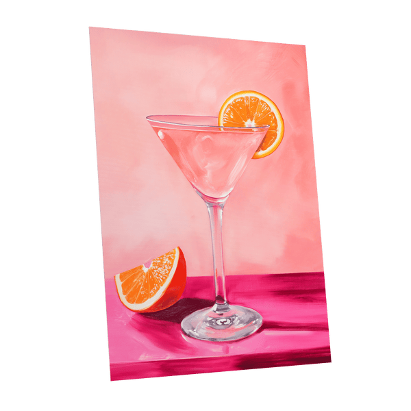 Citrus Hour, pink, orange, white minimalist wall art shown as a unframed poster wall art print