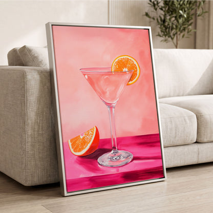 Citrus Hour, pink, orange, white minimalist wall art displayed in a styled interior, gallery view 2