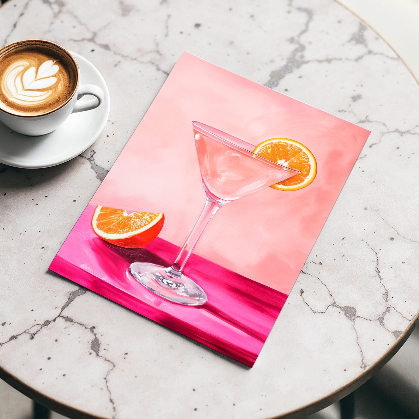 Citrus Hour, pink, orange, white minimalist wall art displayed in a styled interior, gallery view 3
