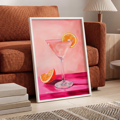 Citrus Hour, pink, orange, white minimalist wall art displayed in a styled interior, gallery view 6
