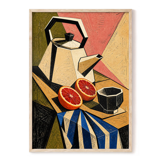 Citrus in Angles, black, beige, green abstract wall art, front artwork view