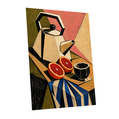 Citrus in Angles, black, beige, green abstract wall art shown as a unframed poster wall art print