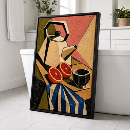 Citrus in Angles, black, beige, green abstract wall art displayed in a styled interior, gallery view 4