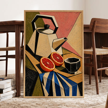 Citrus in Angles, black, beige, green abstract wall art displayed in a styled interior, gallery view 6