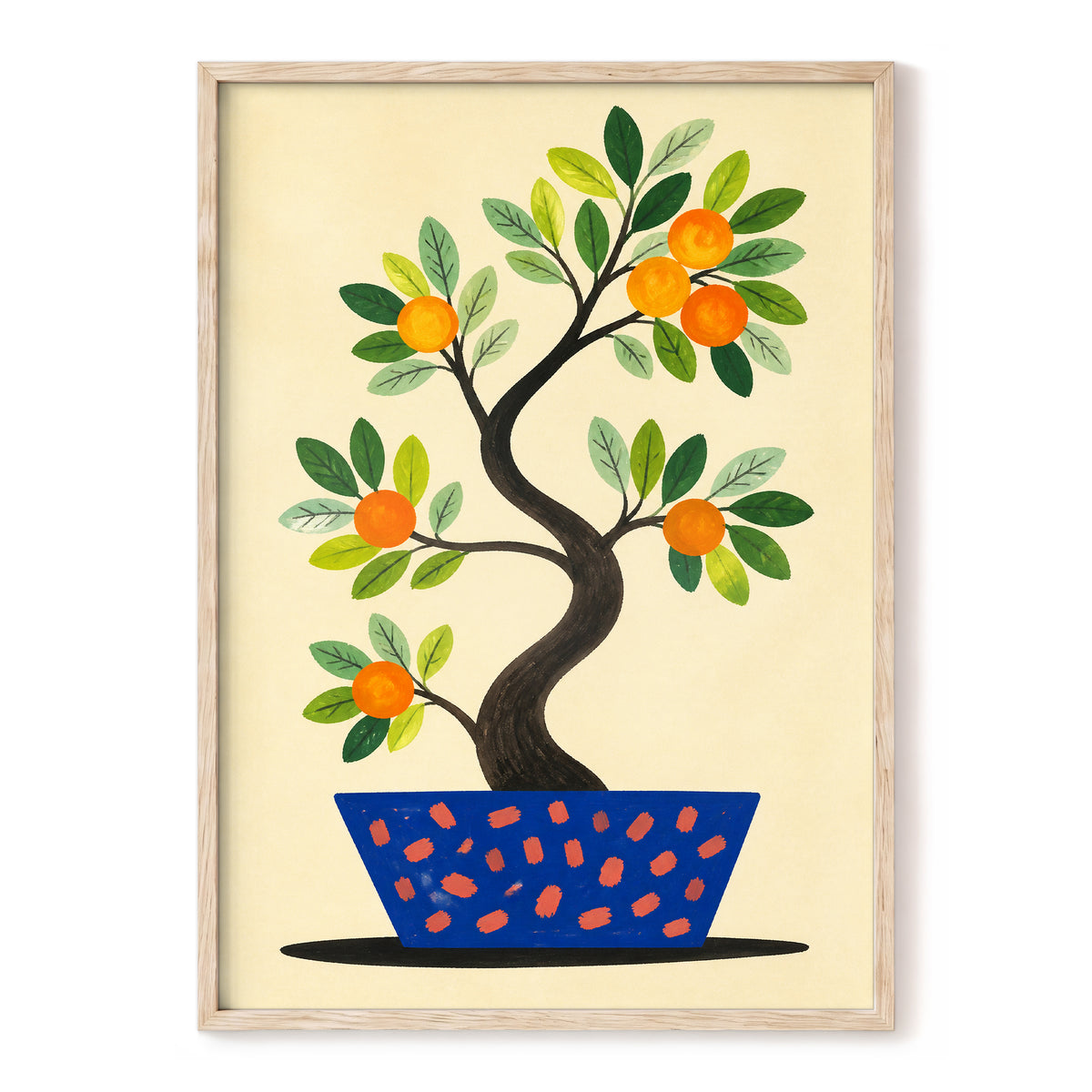 Citrus in Cobalt, orange, green, blue nature wall art, front artwork view