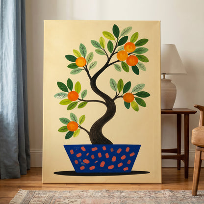 Citrus in Cobalt, orange, green, blue nature wall art displayed in a styled interior, gallery view 3
