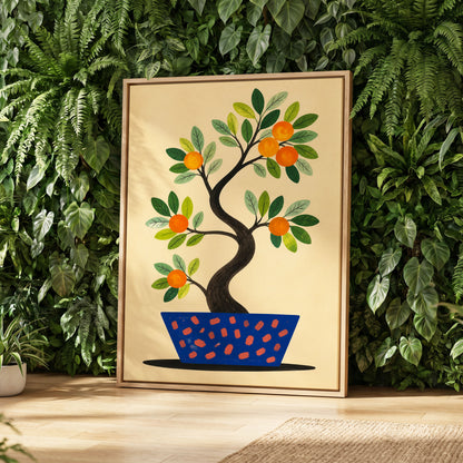 Citrus in Cobalt, orange, green, blue nature wall art displayed in a styled interior, gallery view 4