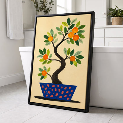 Citrus in Cobalt, orange, green, blue nature wall art displayed in a styled interior, gallery view 8