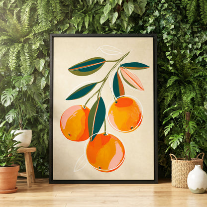 Citrus in Full Colour, orange, green, beige nature wall art displayed in a styled interior, gallery view 4