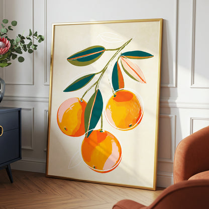 Citrus in Full Colour, orange, green, beige nature wall art displayed in a styled interior, gallery view 6
