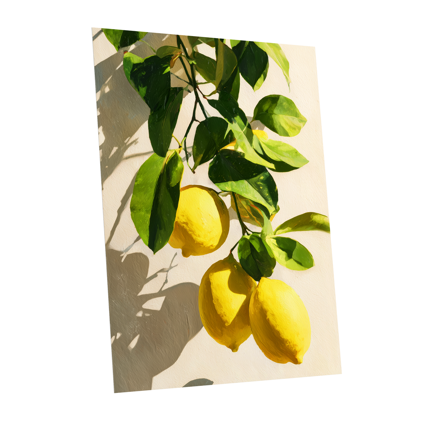 Citrus in High Summer, green, yellow, beige nature wall art shown as a unframed poster wall art print