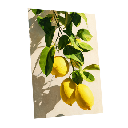 Citrus in High Summer, green, yellow, beige nature wall art shown as a unframed poster wall art print
