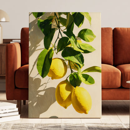 Citrus in High Summer, green, yellow, beige nature wall art displayed in a styled interior, gallery view 7