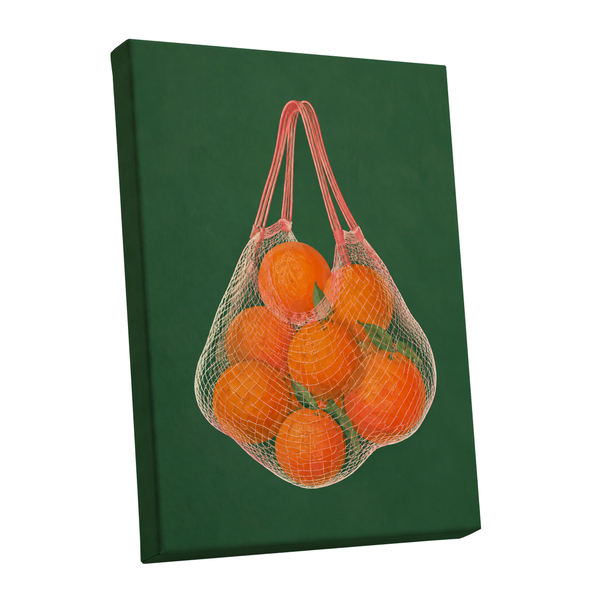 Citrus in the Air, orange, green, pink nature wall art shown as a stretched canvas wall art