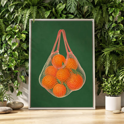 Citrus in the Air, orange, green, pink nature wall art displayed in a styled interior, gallery view 4