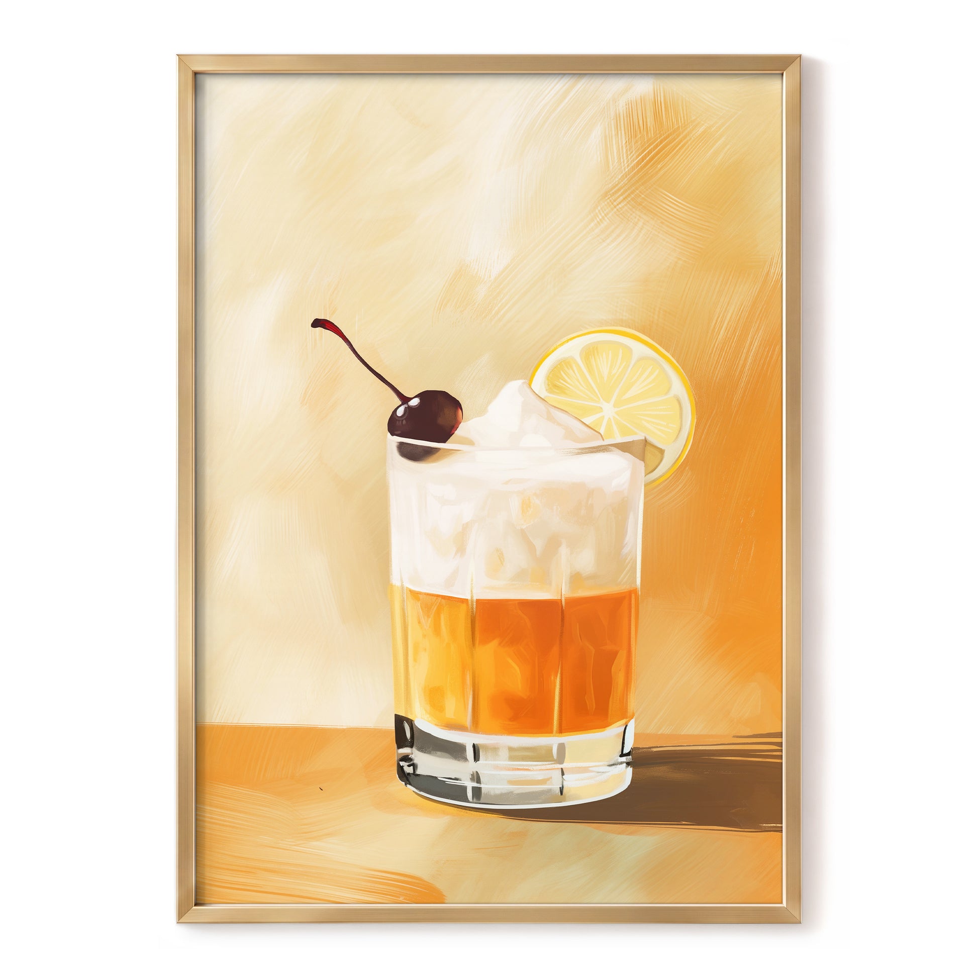 Citrus Nightcap, orange, beige, white minimalist wall art, front artwork view
