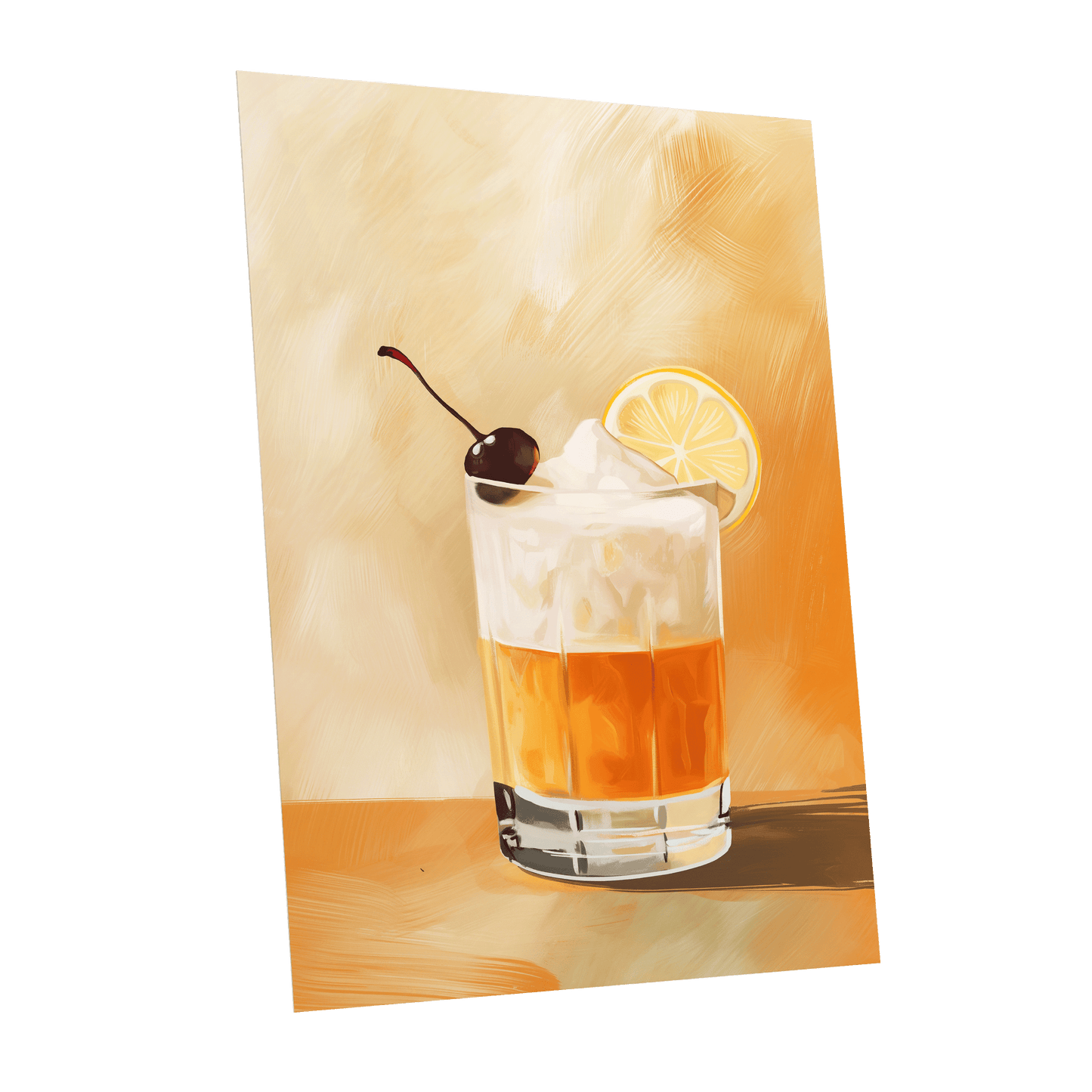 Citrus Nightcap, orange, beige, white minimalist wall art shown as a unframed poster wall art print