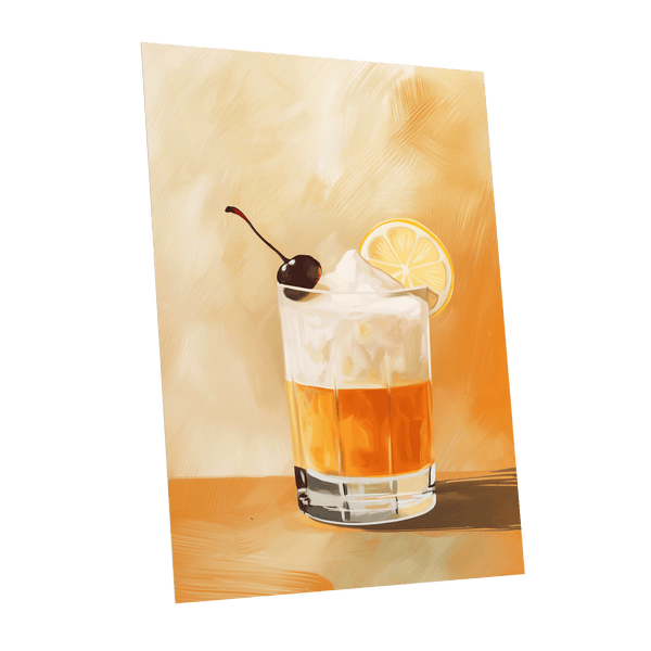 Citrus Nightcap, orange, beige, white minimalist wall art shown as a unframed poster wall art print