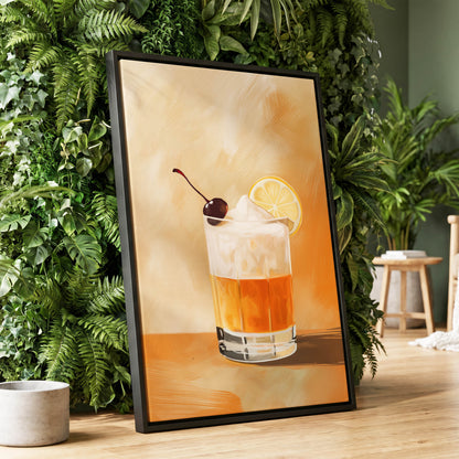 Citrus Nightcap, orange, beige, white minimalist wall art displayed in a styled interior, gallery view 1