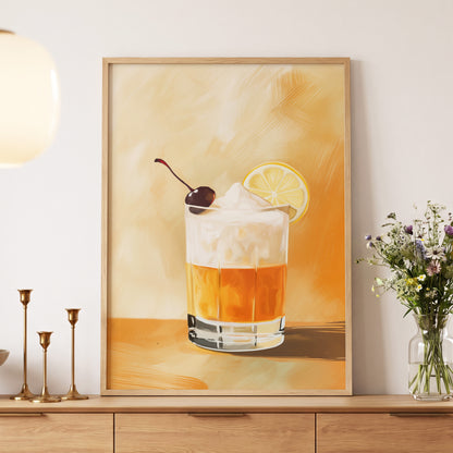 Citrus Nightcap, orange, beige, white minimalist wall art displayed in a styled interior, gallery view 5