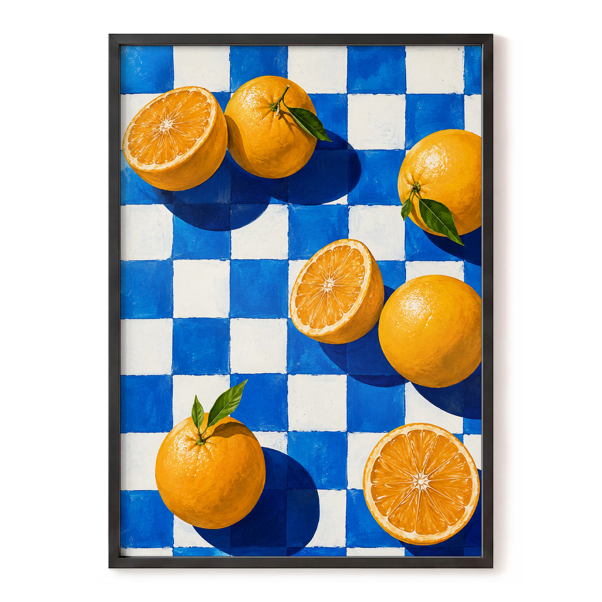 Citrus on Cobalt, orange, blue, white nature wall art, front artwork view