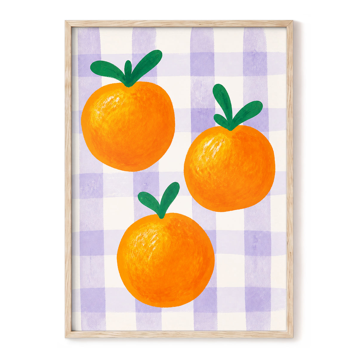 Citrus on Lilac, orange, green, purple nature wall art, front artwork view