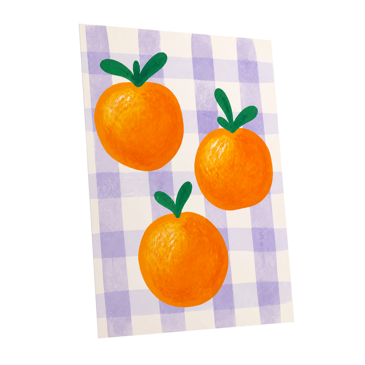 Citrus on Lilac, orange, green, purple nature wall art shown as a unframed poster wall art print