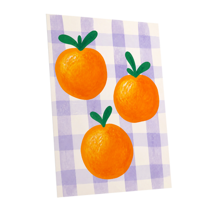 Citrus on Lilac, orange, green, purple nature wall art shown as a unframed poster wall art print