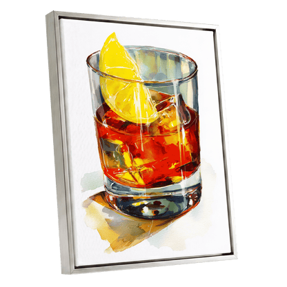 Citrus on the Rocks – silver framed canvas option