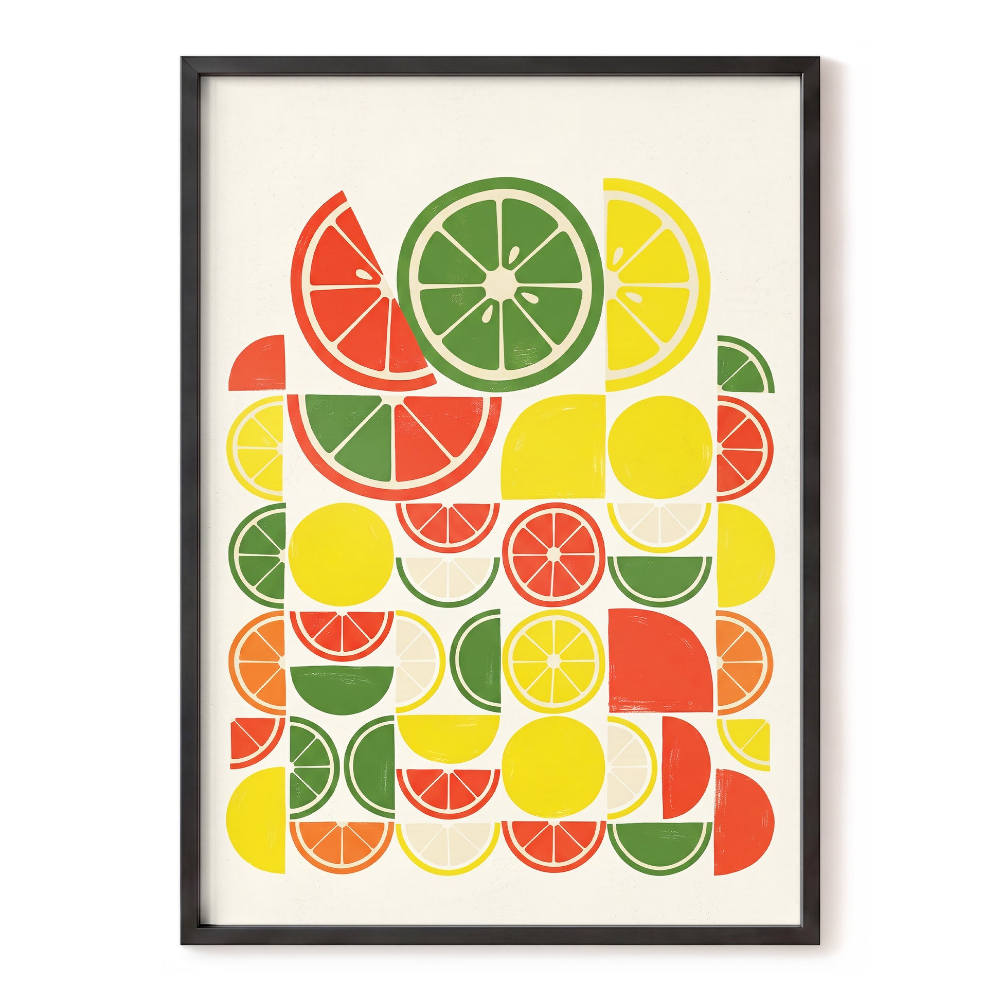 Citrus Rhythm, yellow, red, green nature wall art, front artwork view