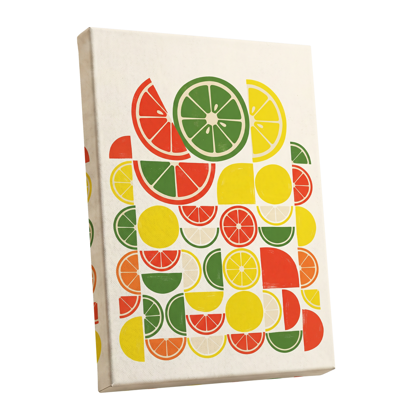 Citrus Rhythm, yellow, red, green nature wall art shown as a stretched canvas wall art