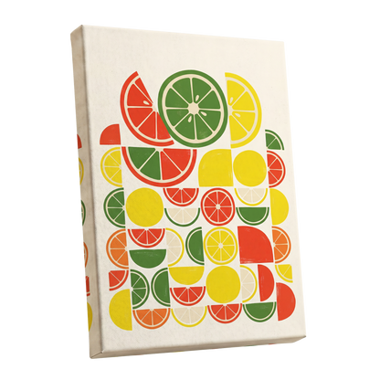 Citrus Rhythm, yellow, red, green nature wall art shown as a stretched canvas wall art