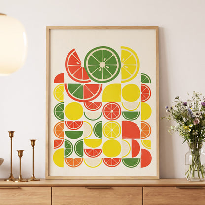 Citrus Rhythm, yellow, red, green nature wall art displayed in a styled interior, gallery view 5