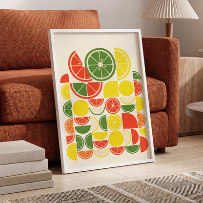 Citrus Rhythm, yellow, red, green nature wall art displayed in a styled interior, gallery view 6