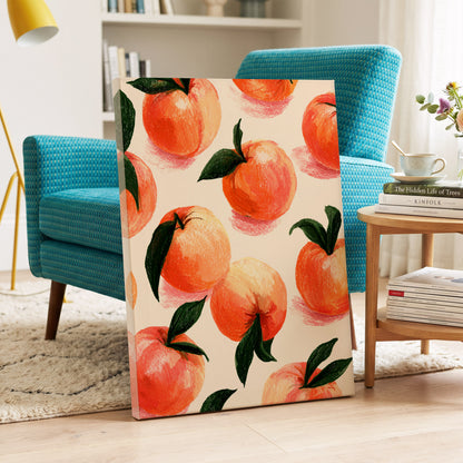 Citrus Scatter, orange, green, beige nature wall art on canvas displayed in a styled interior, gallery view 2