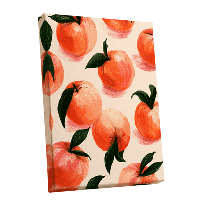Citrus Scatter, orange, green, beige nature wall art shown as a stretched canvas wall art