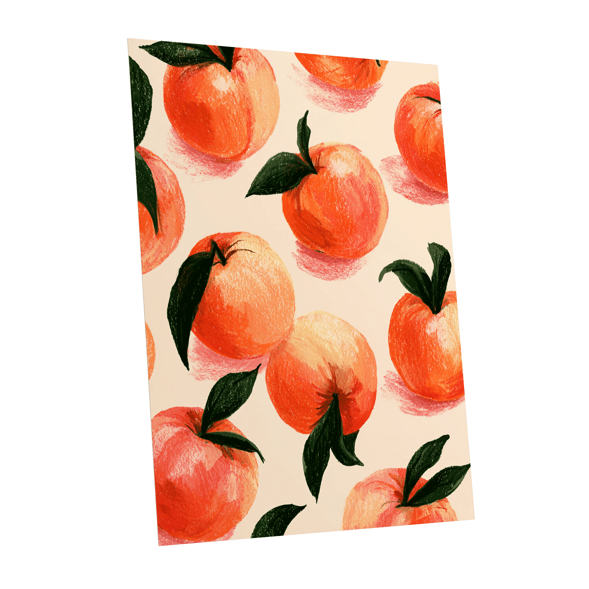 Citrus Scatter, orange, green, beige nature wall art shown as a unframed poster wall art print