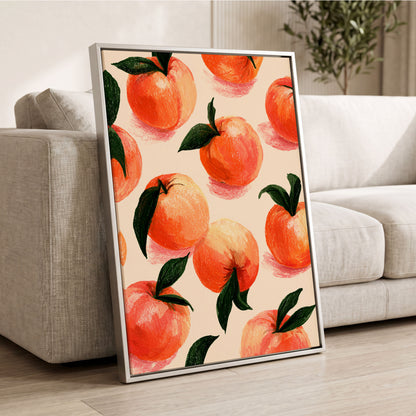 Citrus Scatter, orange, green, beige nature wall art displayed in a styled interior, gallery view 2