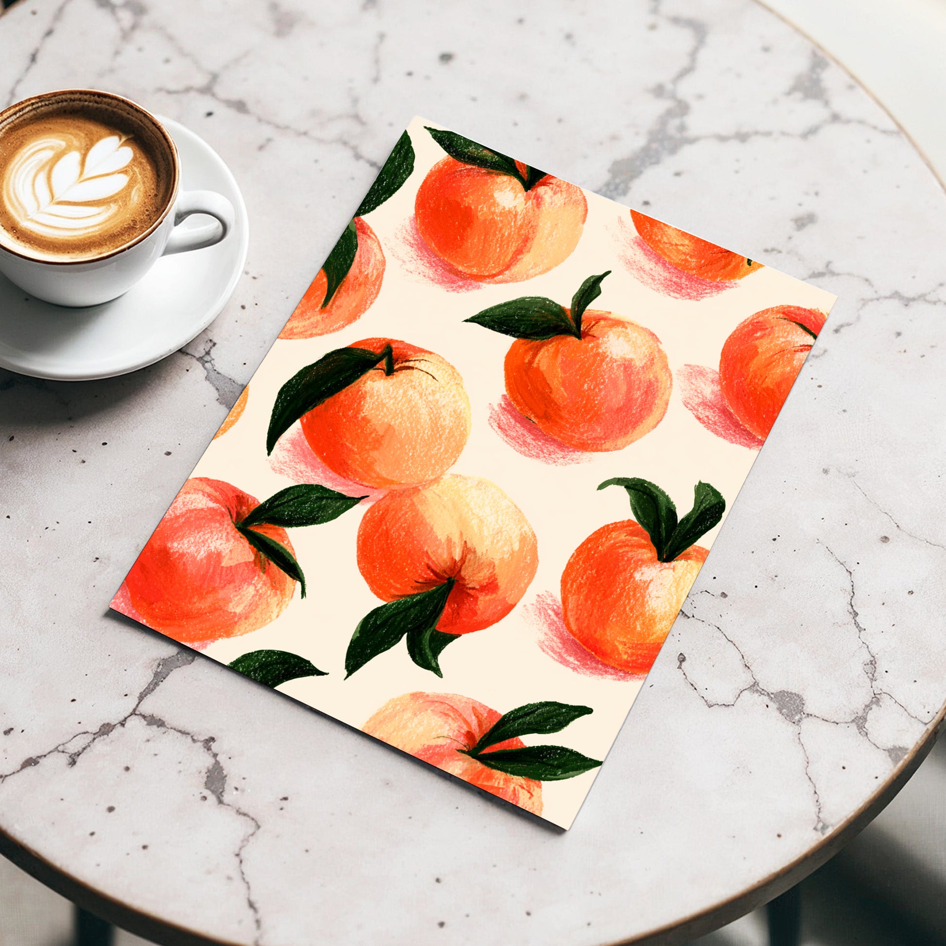 Citrus Scatter, orange, green, beige nature wall art displayed in a styled interior, gallery view 3