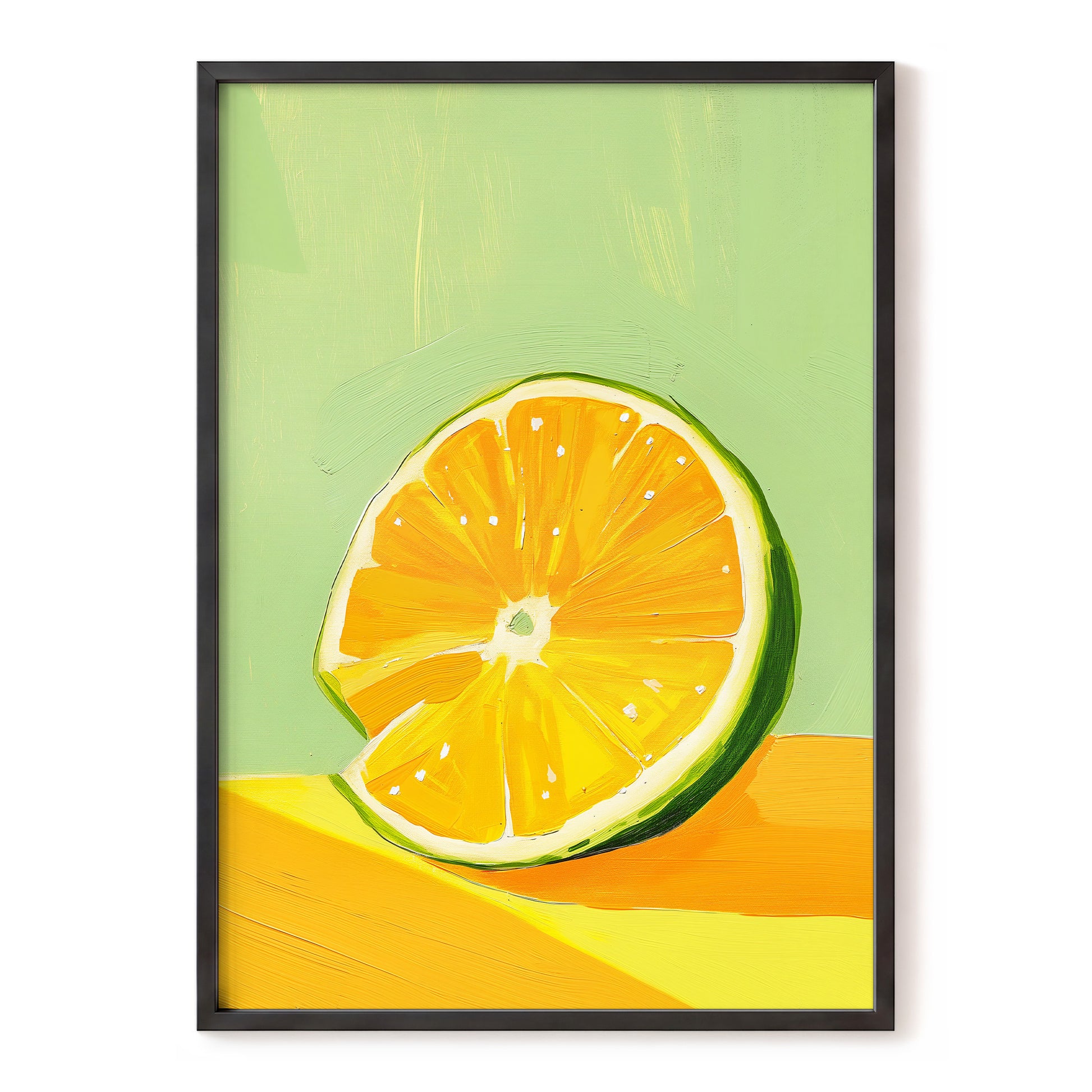 Citrus Sun, green, orange, yellow nature wall art, front artwork view