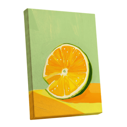 Citrus Sun, green, orange, yellow nature wall art shown as a stretched canvas wall art